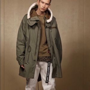 New Zara Srpls Military Parka L Green Remove Liner